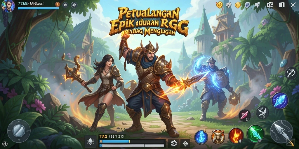 Screenshot menunjukkan aksi mendebarkan dalam permainan RPG 77AG.