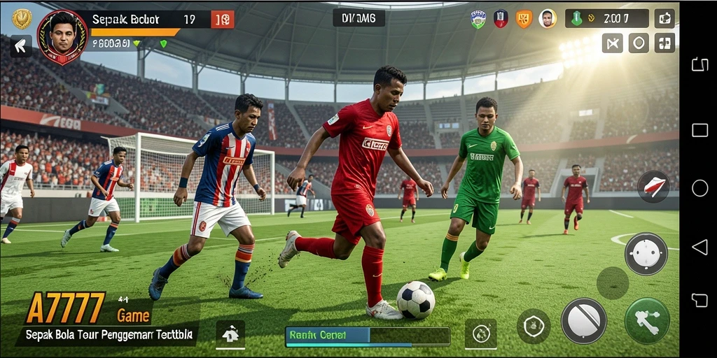 Tampilan gameplay A7777 yang seru dan mendebarkan dengan pemain sepak bola.