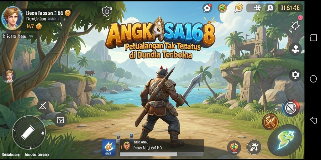 Screenshot gameplay ANGKASA168 menampilkan petualangan di dunia terbuka yang luas.