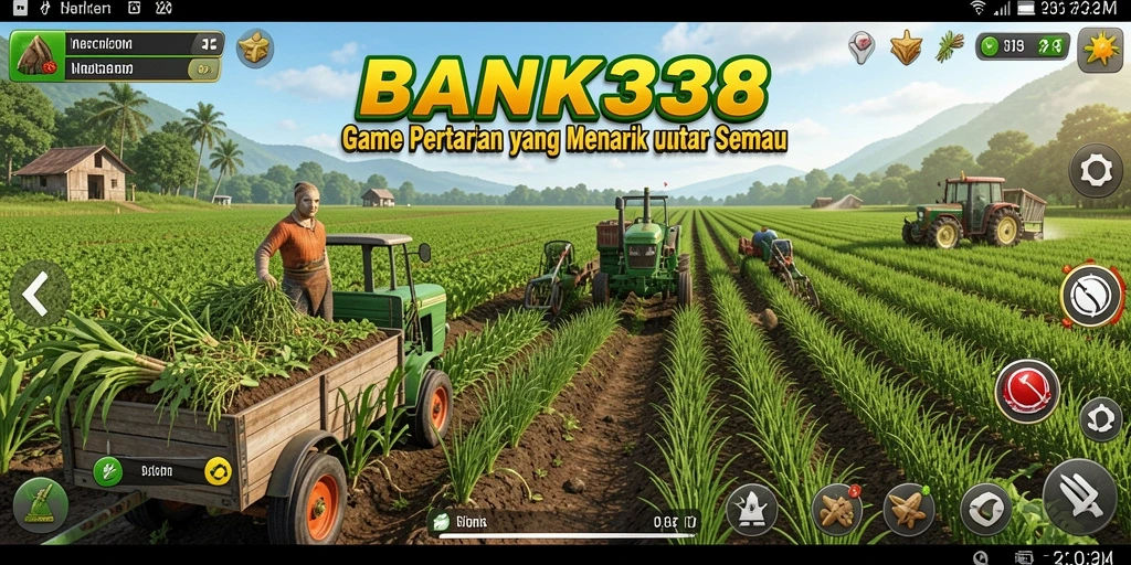 Tangkapan layar gameplay BANK338 yang menunjukkan aktivitas bertani.