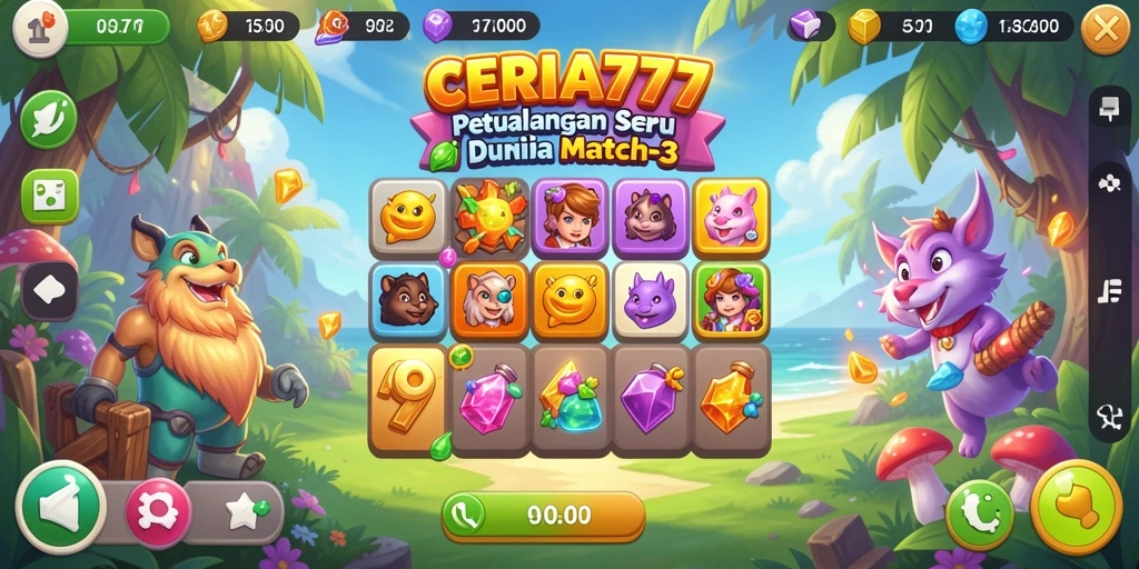 Tangkapan layar gameplay CERIA777 yang penuh warna dan seru di level Match-3.