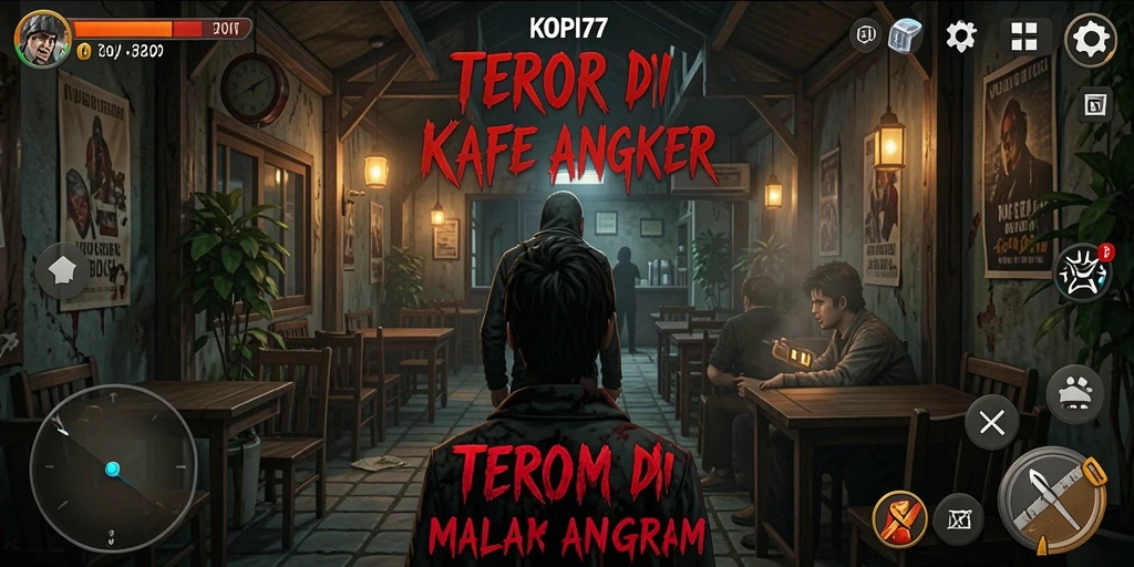 Gameplay menegangkan di KOPI77 dengan suasana kafe yang angker.