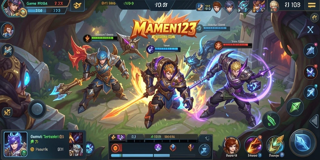 Tangkapan layar MAMEN123 menampilkan aksi seru dalam gameplay MOBA.