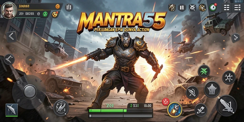 Tampilan aksi mendebarkan dalam gameplay MANTRA55.