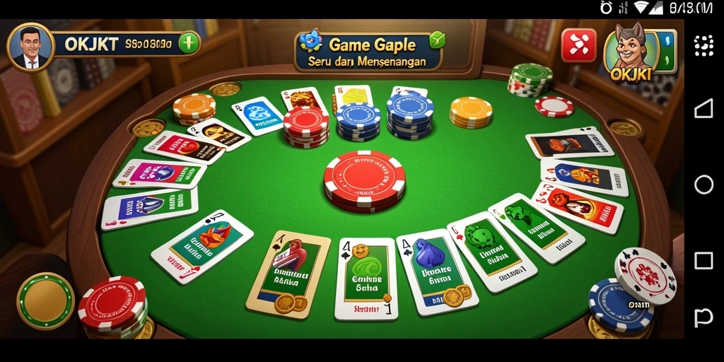 Tampilan utama gameplay Gaple di OKJKT yang menarik dan interaktif.