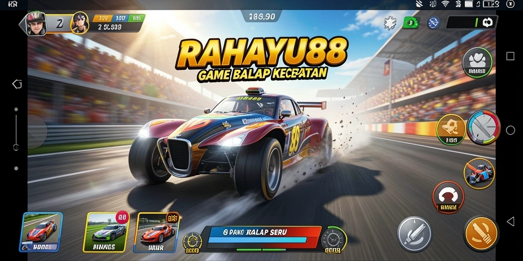 Screenshot gameplay RAHAYU88 yang menampilkan suasana balap yang mendebarkan.
