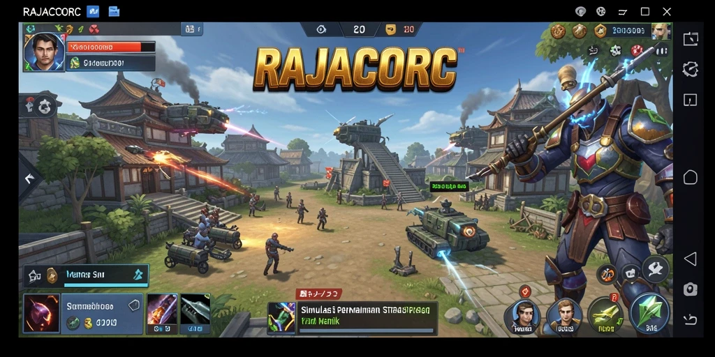 Screenshot gameplay RAJACORC menampilkan aksi strategis dalam simulasi.