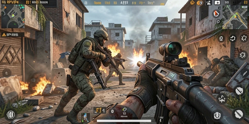 Gameplay mendebarkan dalam pertempuran FPS RPVIP4.