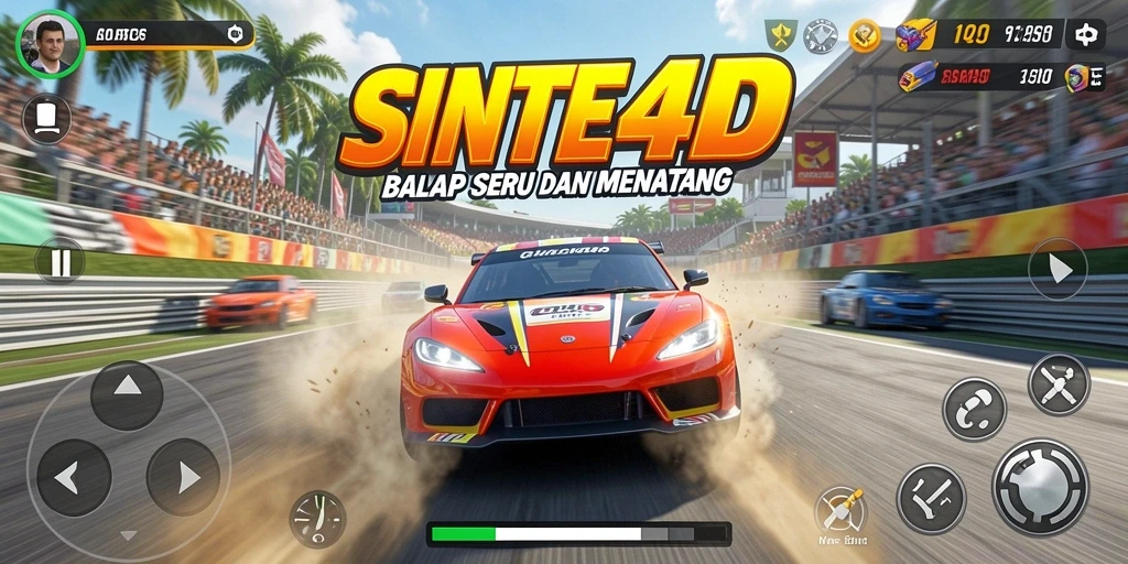 Tampilan gameplay seru dari SINTE4D dengan berbagai kendaraan balap.