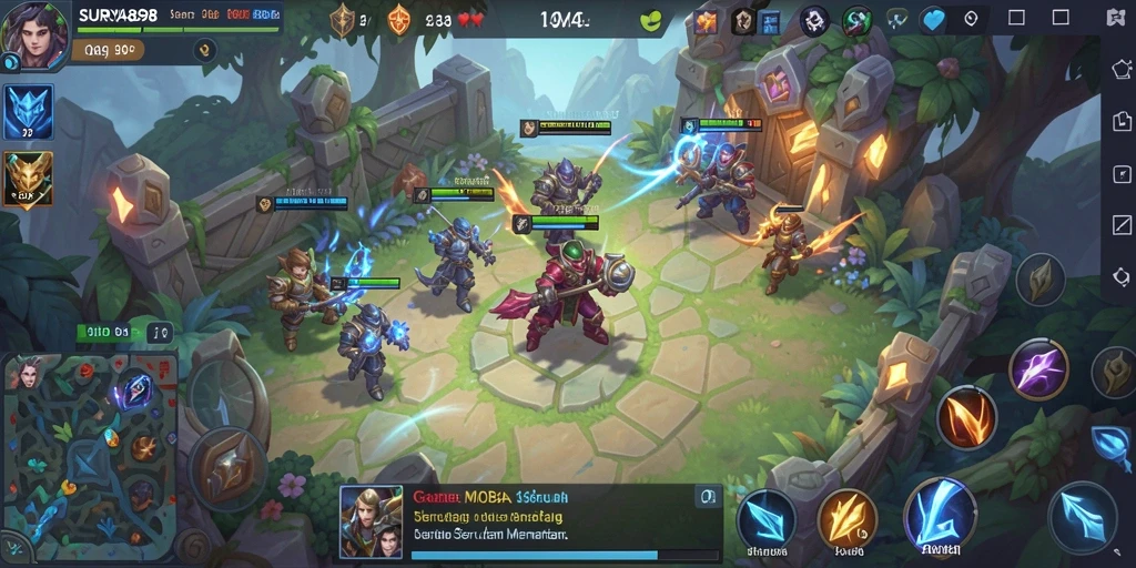 Tangkapan layar dari gameplay seru SURYA898 menunjukkan pertempuran tim yang intens.