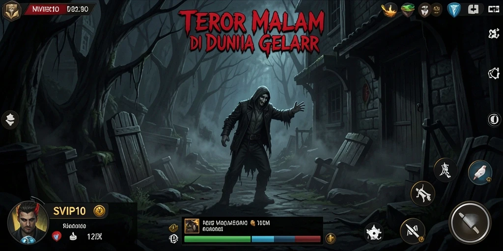 Screenshot gameplay menyeramkan SVIP10 dengan suasana gelap dan menegangkan.